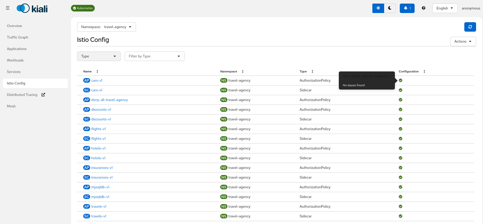 Detail list Istio config